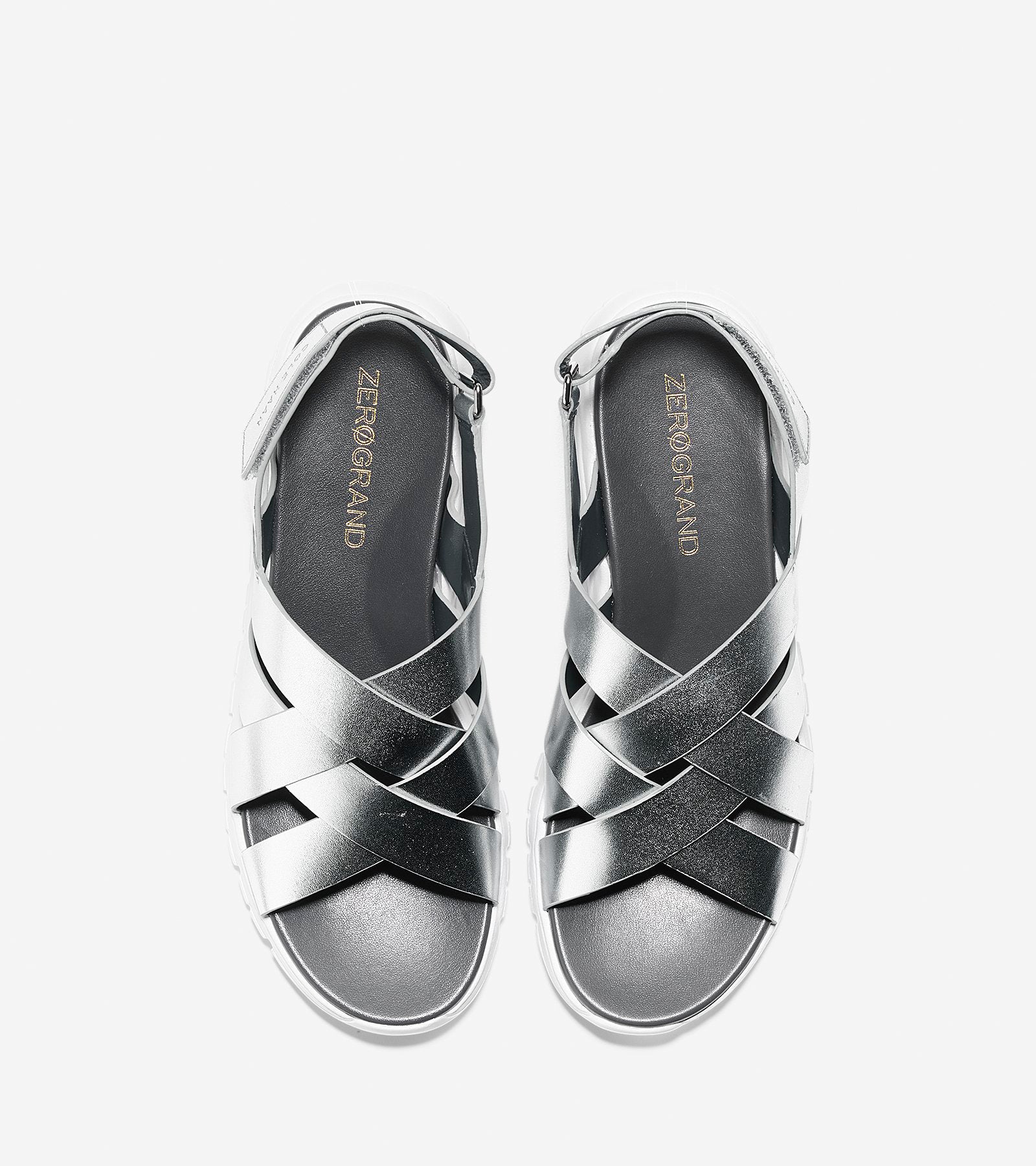 ColeHaan-ZERØGRAND Criss Cross Sandal-w07739-Argento Metallic-optic White