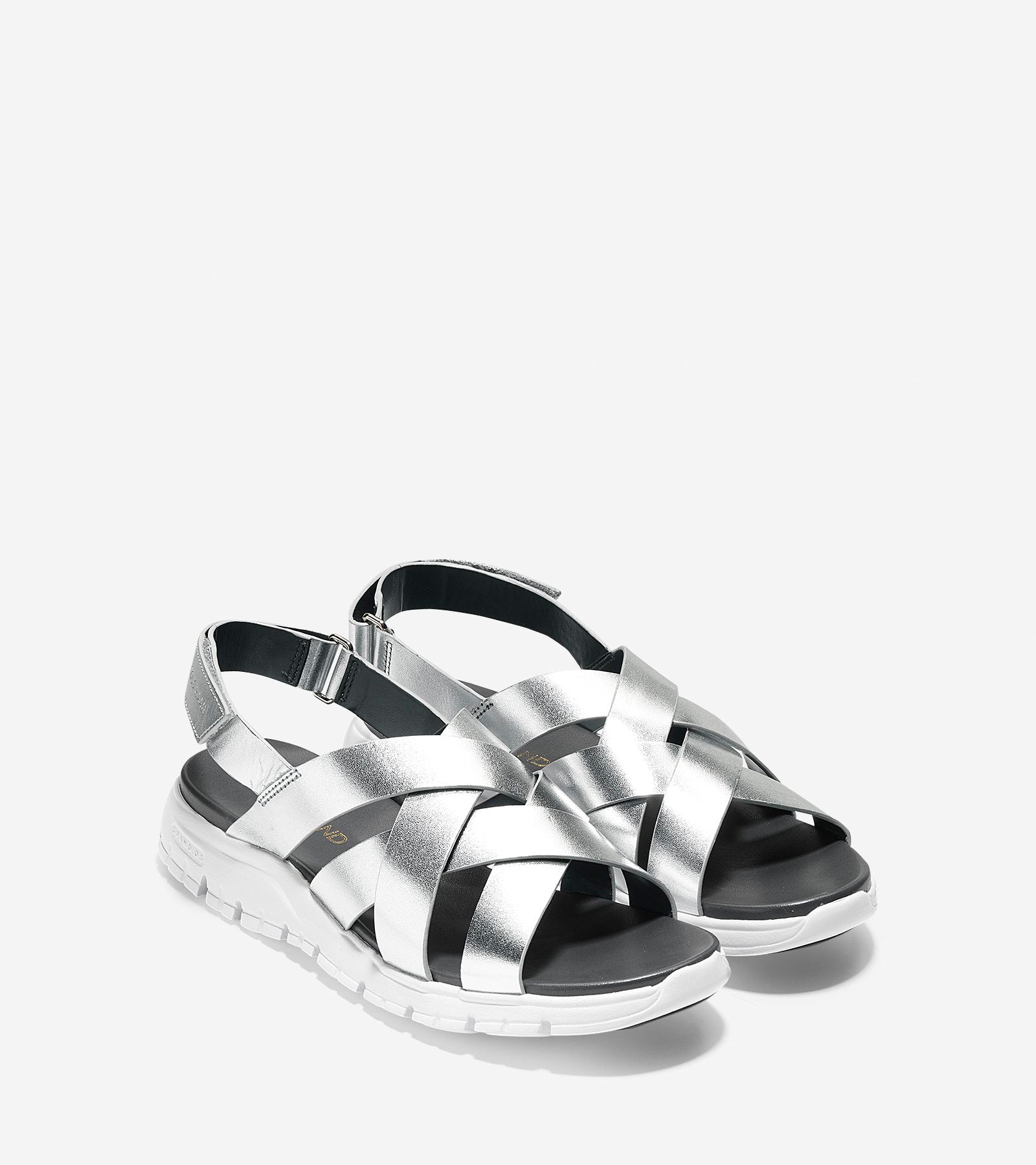 ColeHaan-ZERØGRAND Criss Cross Sandal-w07739-Argento Metallic-optic White