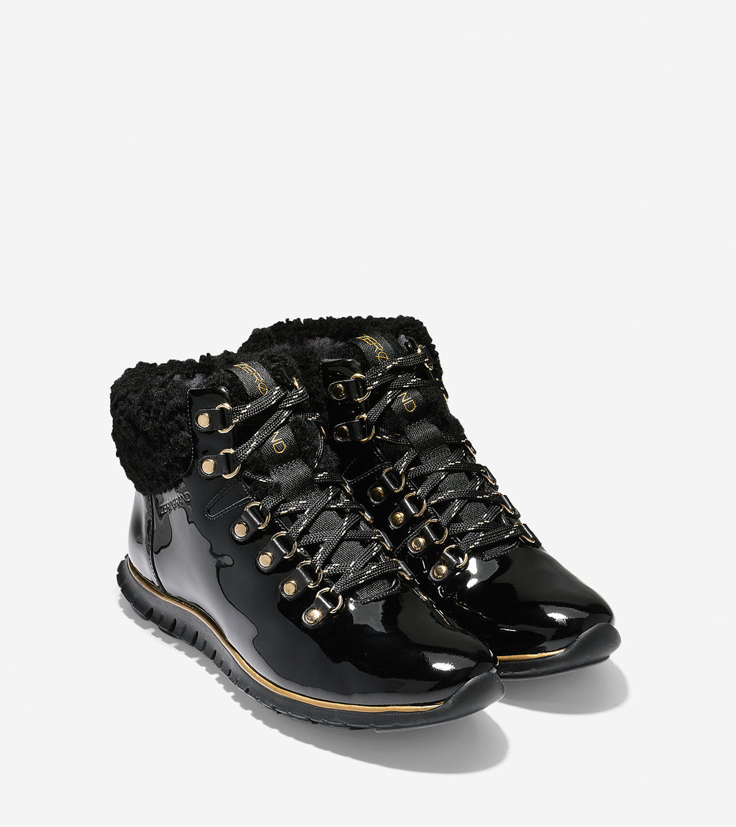 ColeHaan-ZERØGRAND Hiker Boot-w09834-Black Patent-Shearling
