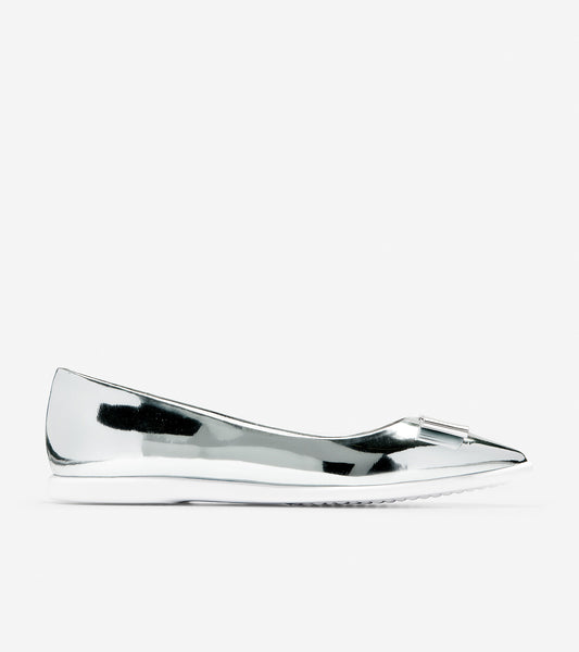 ColeHaan-ZERØGRAND Bow Skimmer Flat-w11766-Argento Metallic-optic White