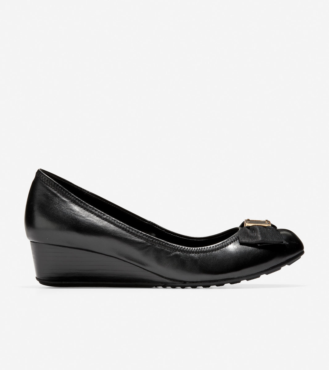 ColeHaan-Tali Soft Bow Wedge-w11798-Black Leather