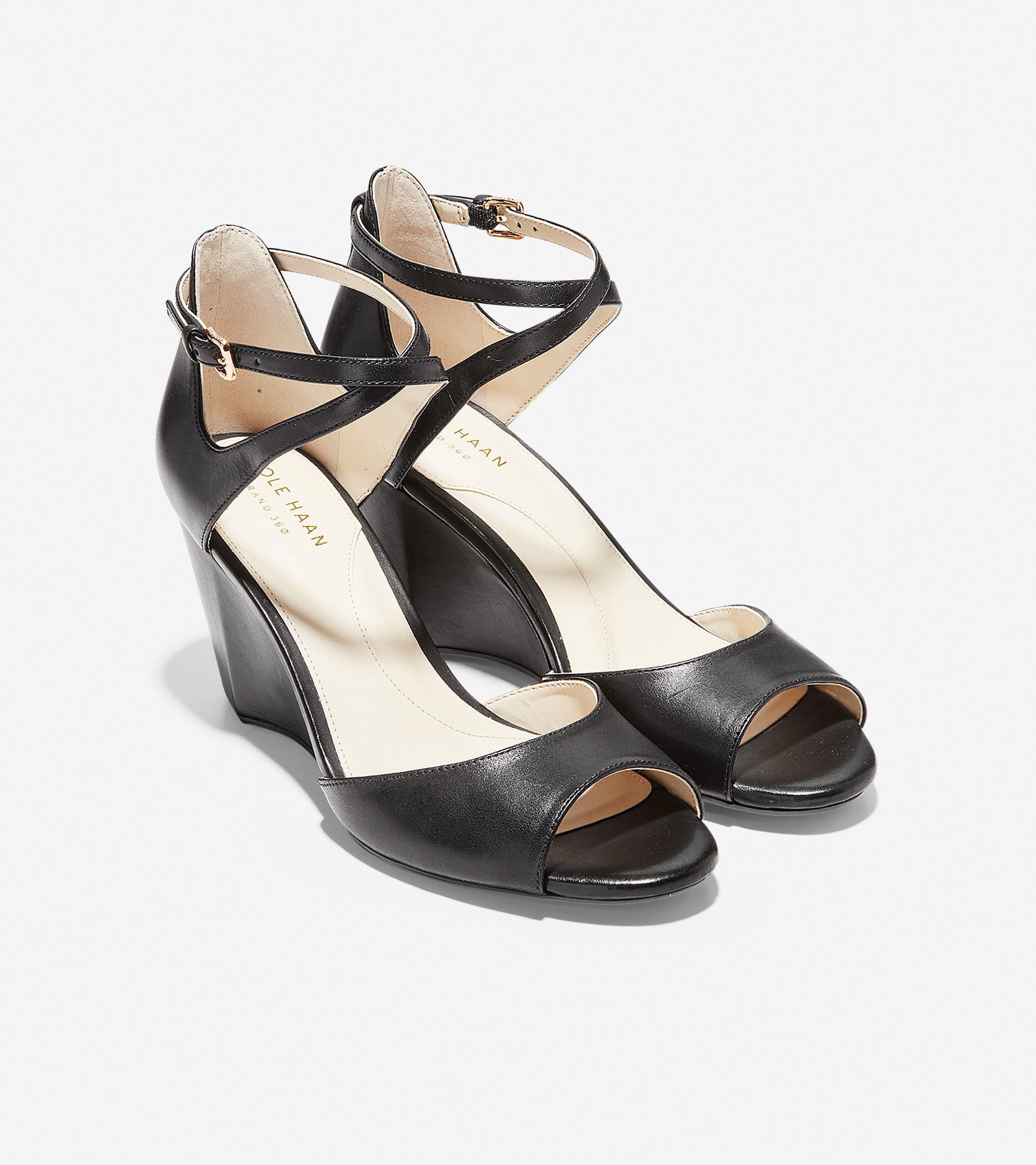 Sadie Open Toe Wedge Sandal W13853 BLACK LEATHER Cole Haan Saudi Arabia