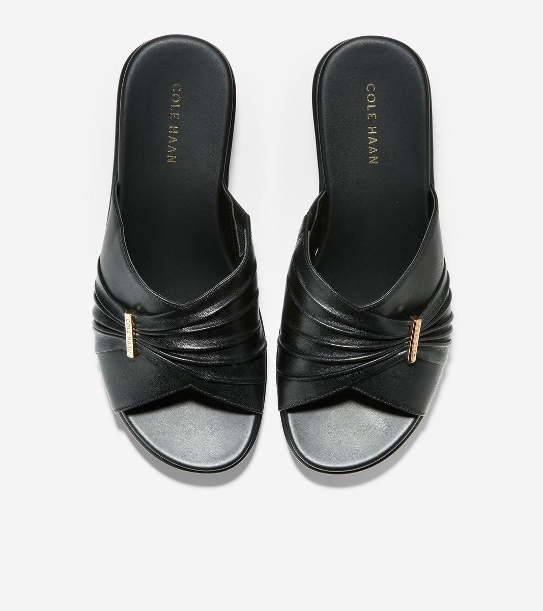 ColeHaan-Aubree Ruched Slide Sandal-w17379-Black Leather