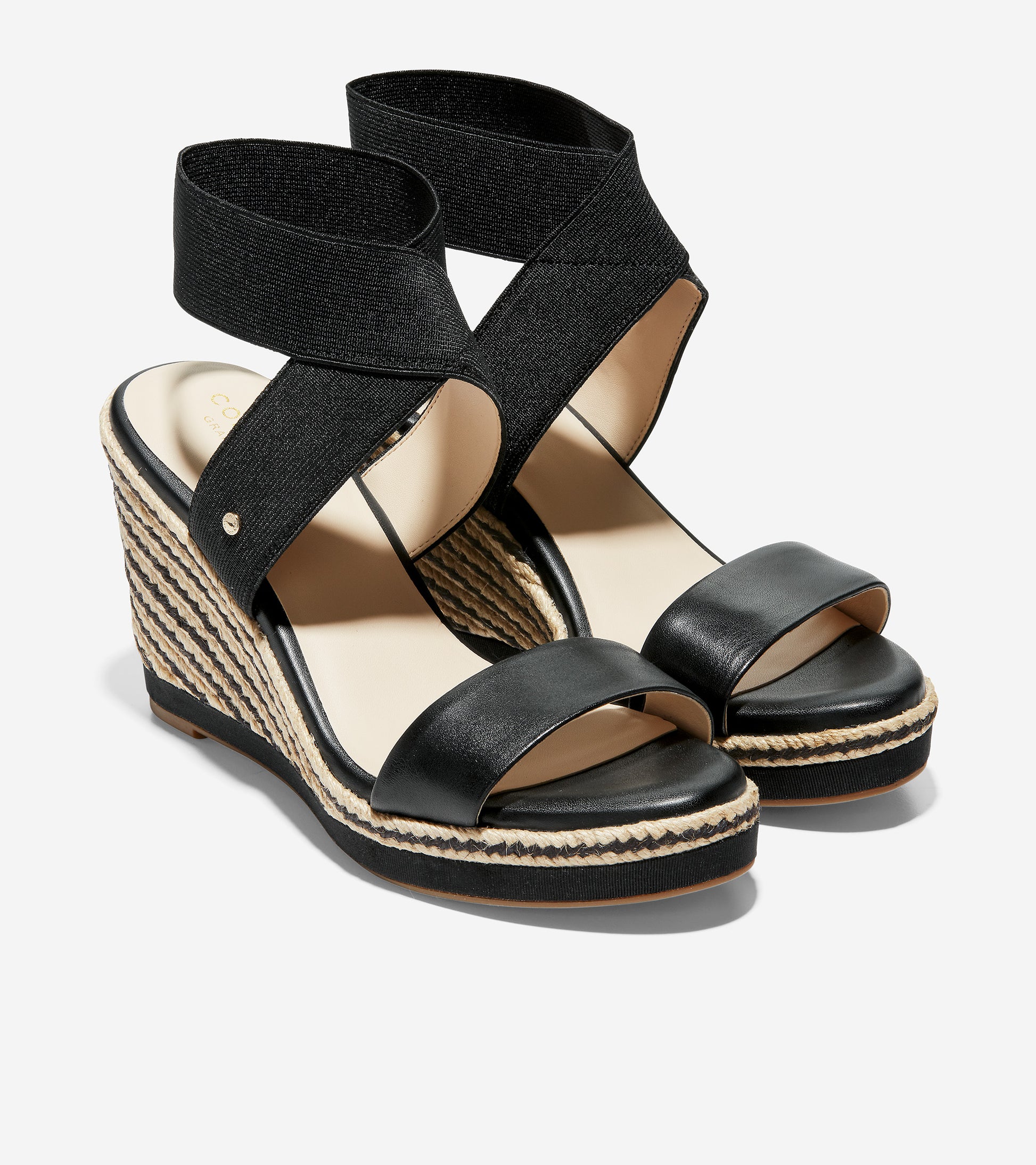 ColeHaan-Cloudfeel Espadrille Wedge Sandal-w17640-Black Leather