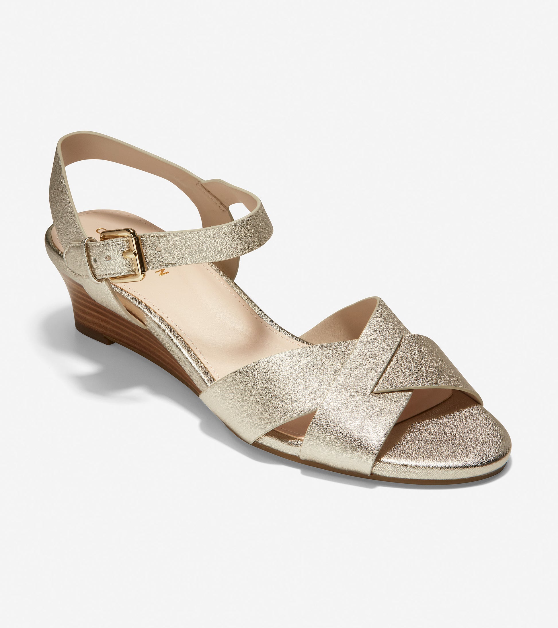 ColeHaan-Avina Wedge Sandal-w18142-Soft Gold Metallic Leather