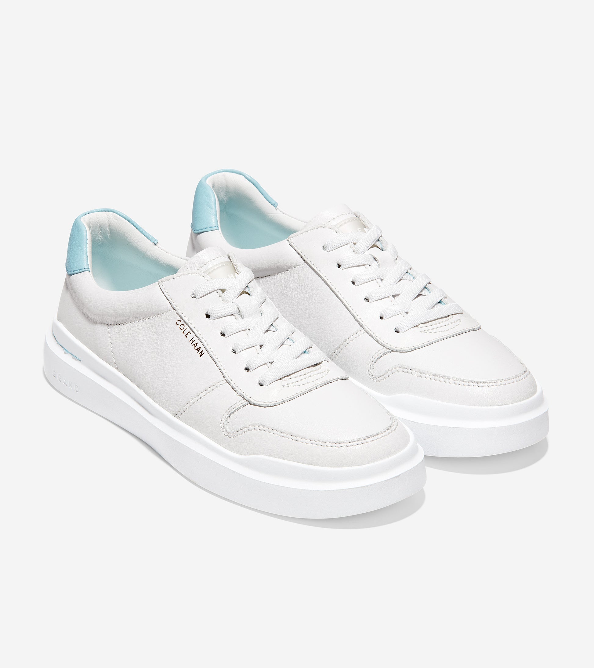 ColeHaan-GrandPrø Rally Court Sneaker-w18459-Optic White Leather-Light Blue