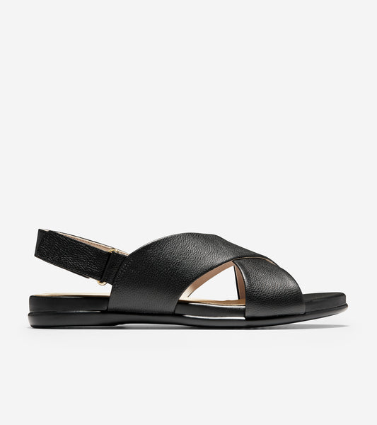 ColeHaan-Grand Ambition Flat Sandal-w18719-Black Tumbled Leather