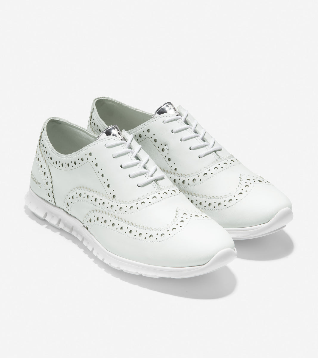 ColeHaan-ZERØGRAND Wingtip Oxford-w20385-Optic White Leather-Argento Leather