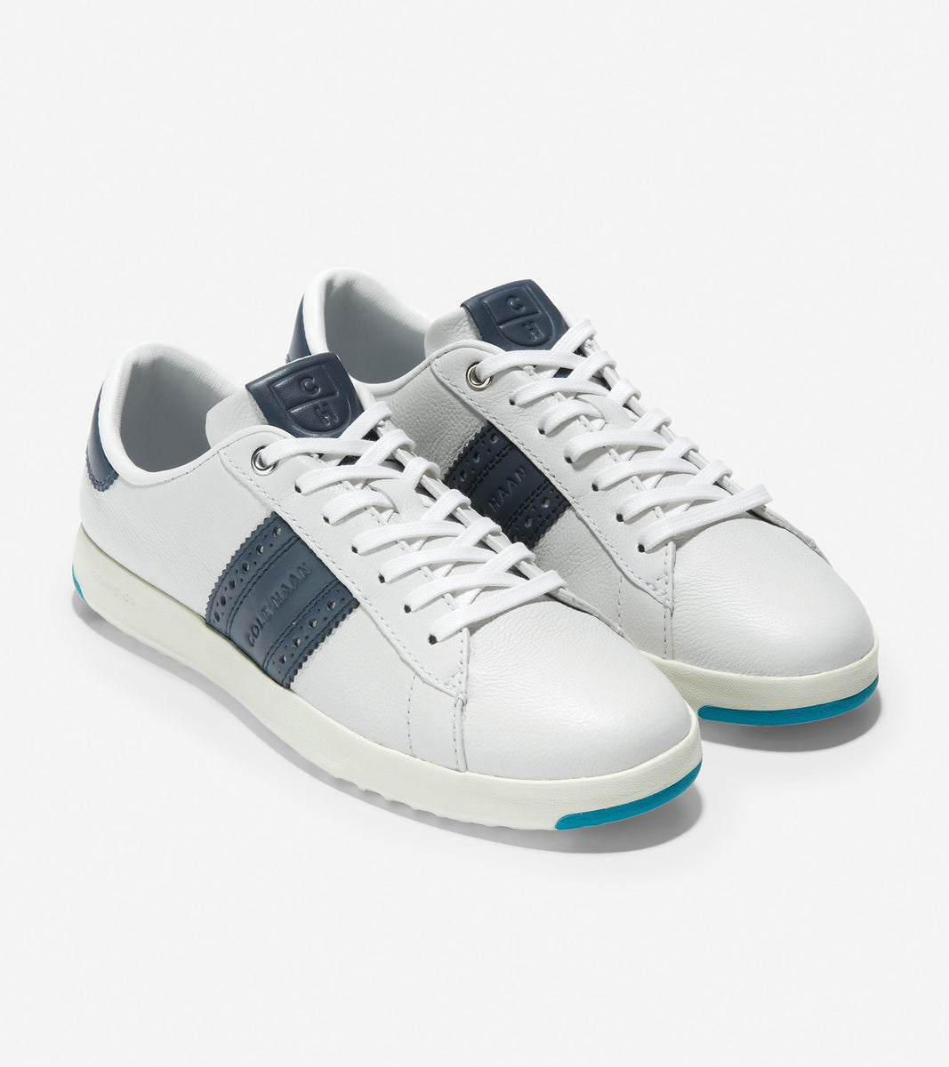 ColeHaan-GrandPrø Tennis Sneaker-w21493-Ivory Leather-Vintage Blue