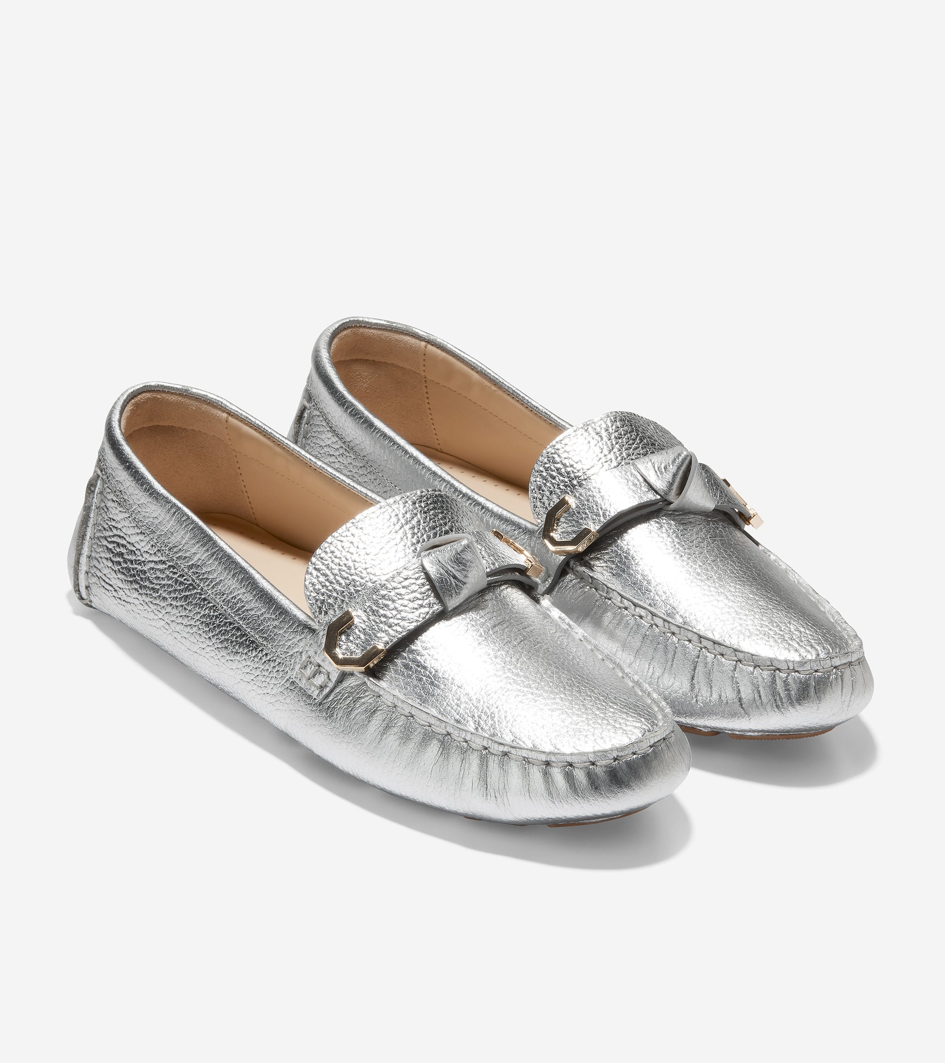 w26007-Evelyn Bow Driver-Silver Leather