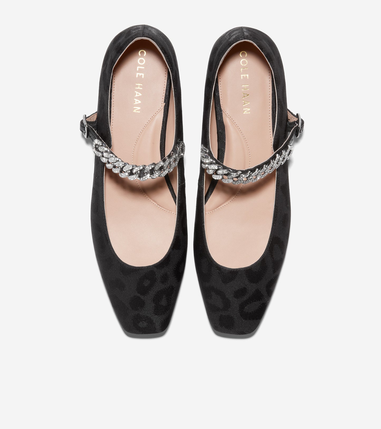 W27279-Women's Bridge MaryJane Ballet-Black Leopard Print Satin