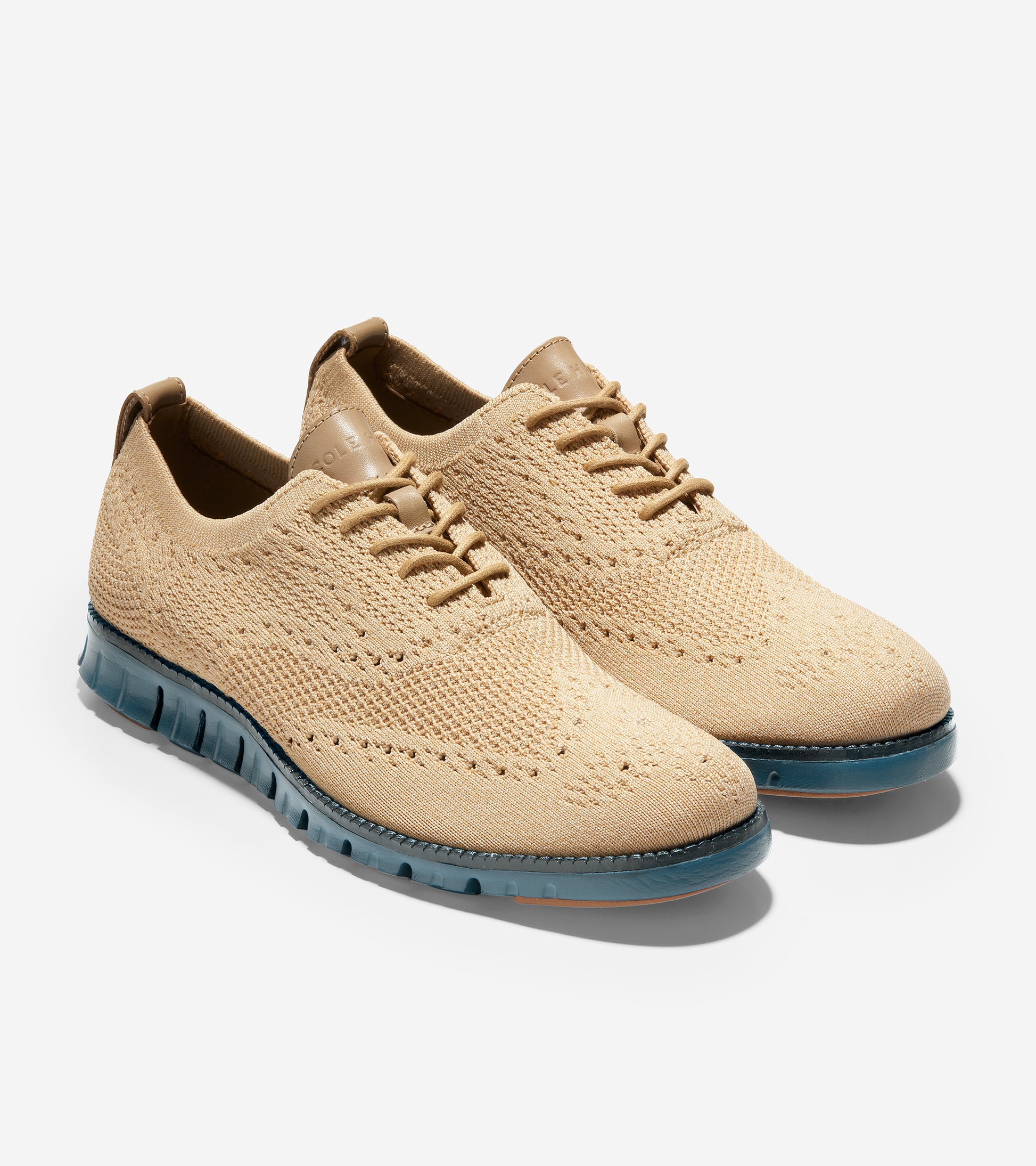 ColeHaan-ZERØGRAND Wingtip Oxford,-c34636-Ch Birch Beige Knit/Dark Denim