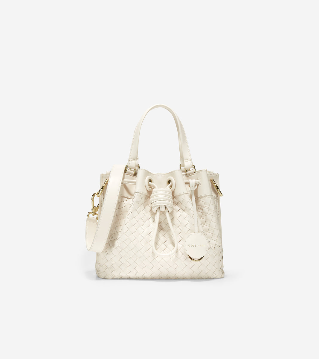 ColeHaan-Woven Leather Small Bucket Bag-u05157-Ivory