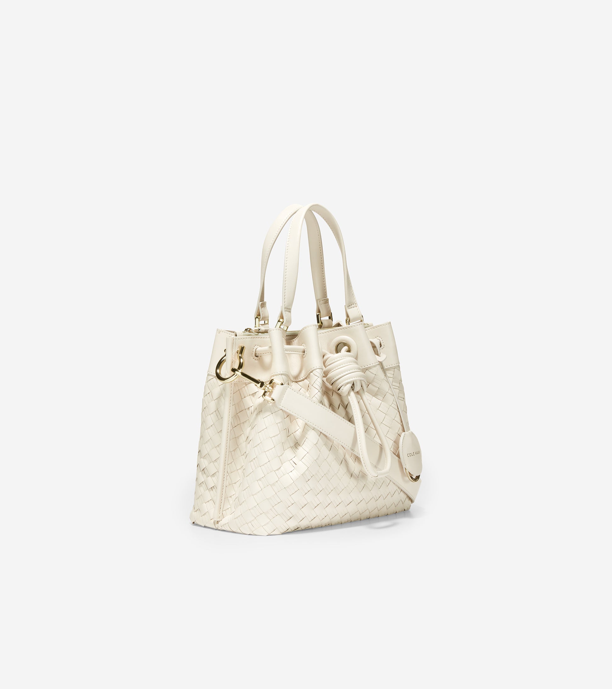 ColeHaan-Woven Leather Small Bucket Bag-u05157-Ivory