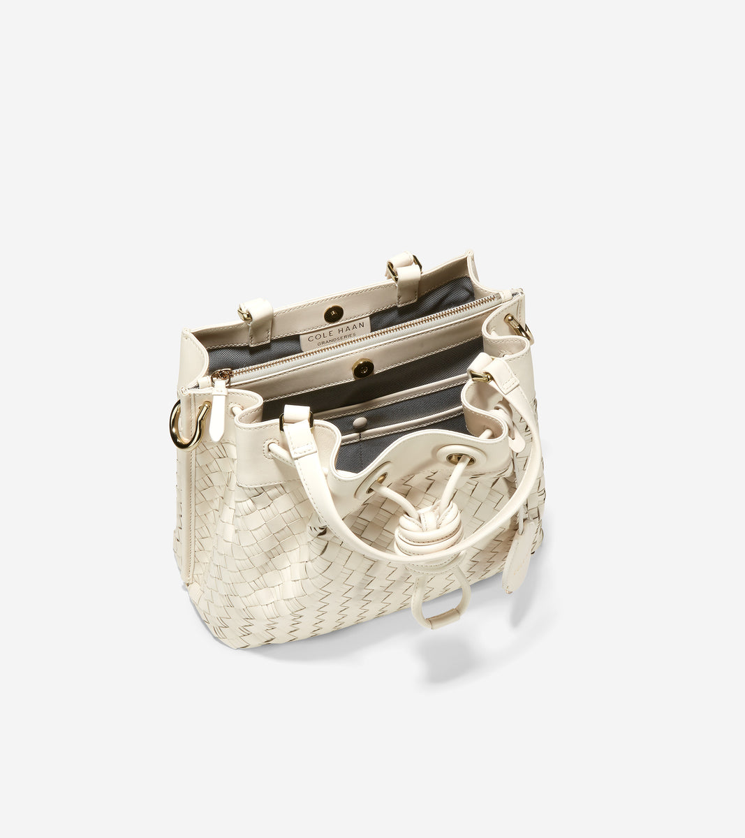 ColeHaan-Woven Leather Small Bucket Bag-u05157-Ivory