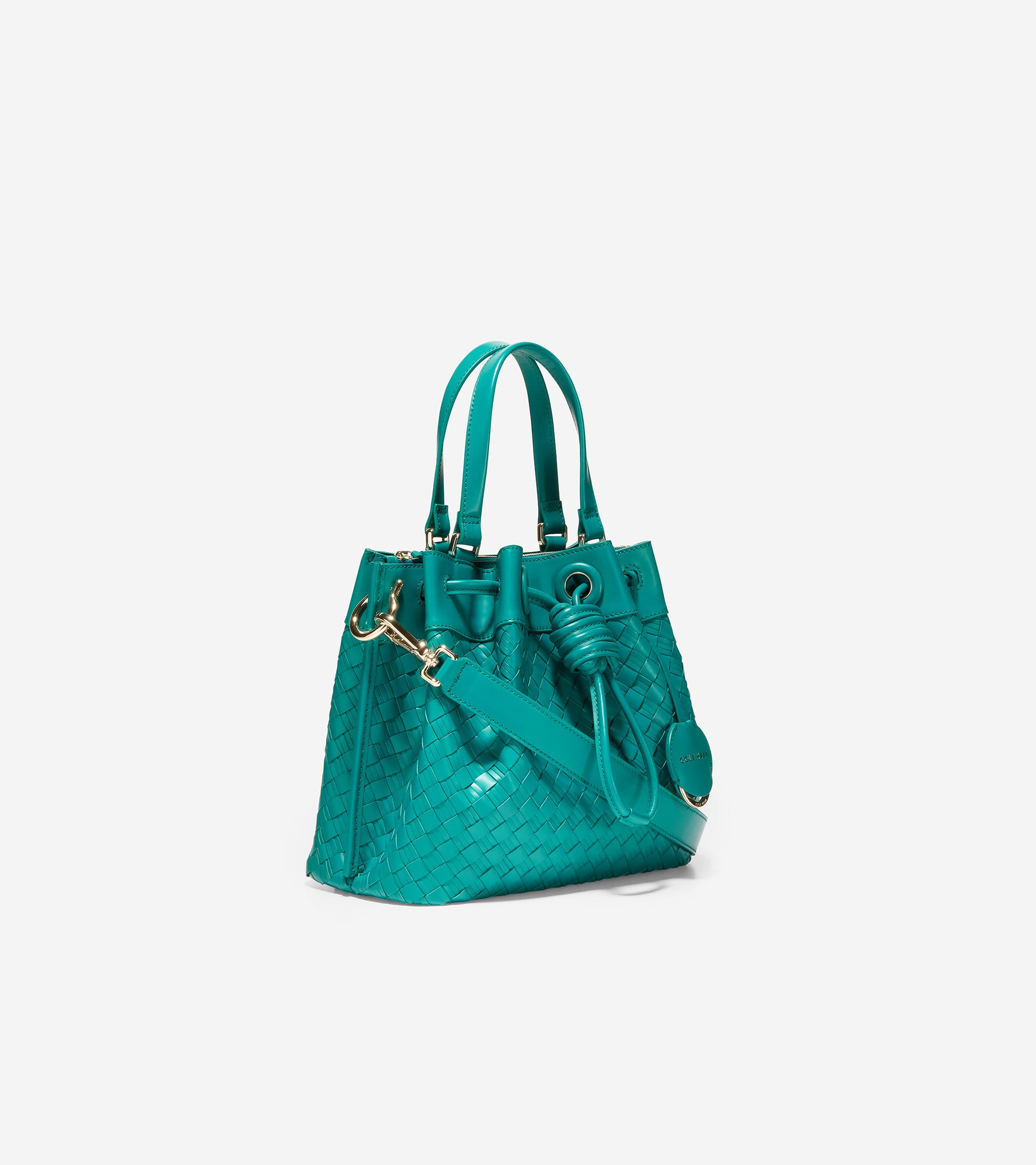 ColeHaan-Woven Leather Small Bucket Bag-u05159-Deep Lake