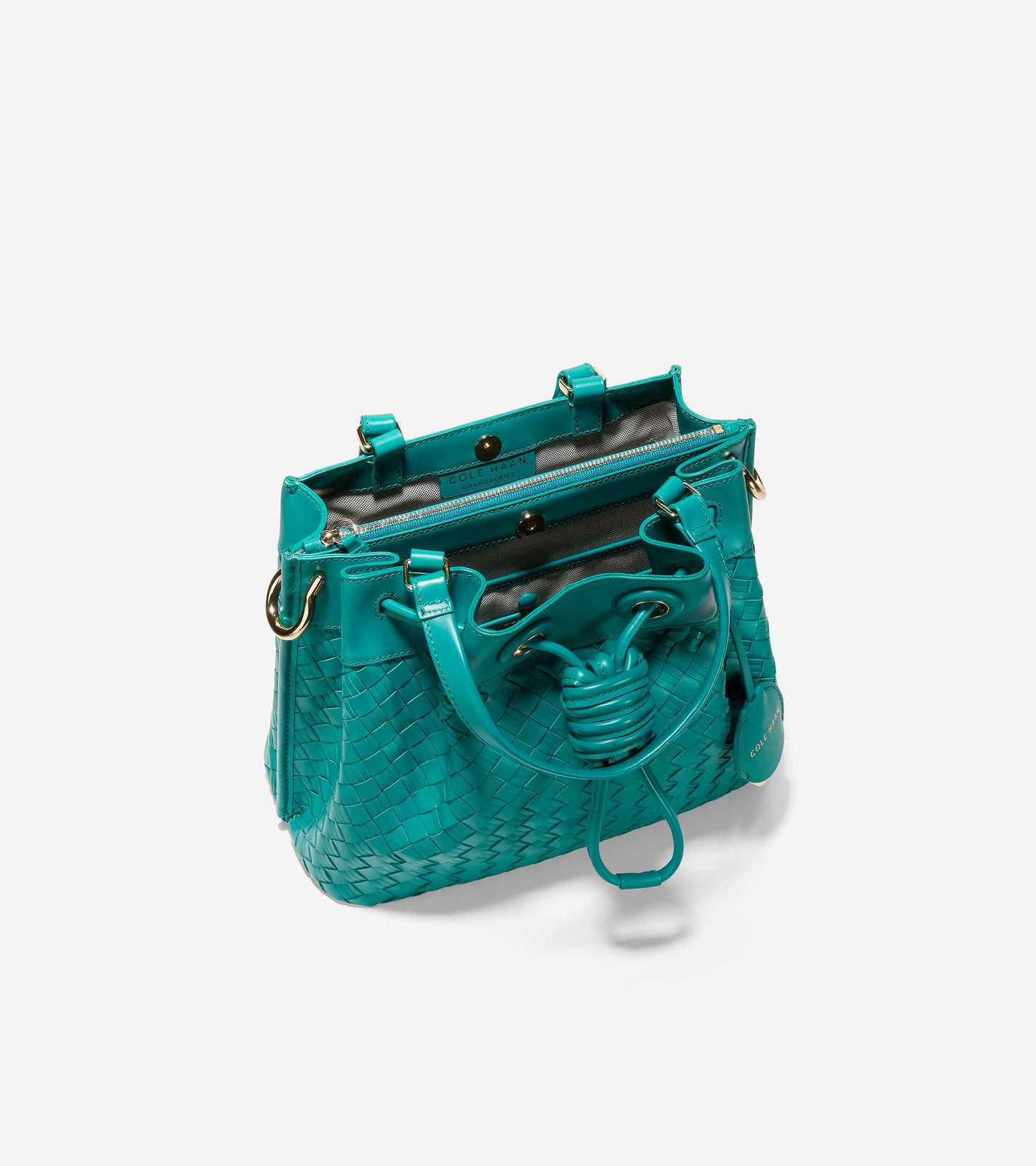 ColeHaan-Woven Leather Small Bucket Bag-u05159-Deep Lake