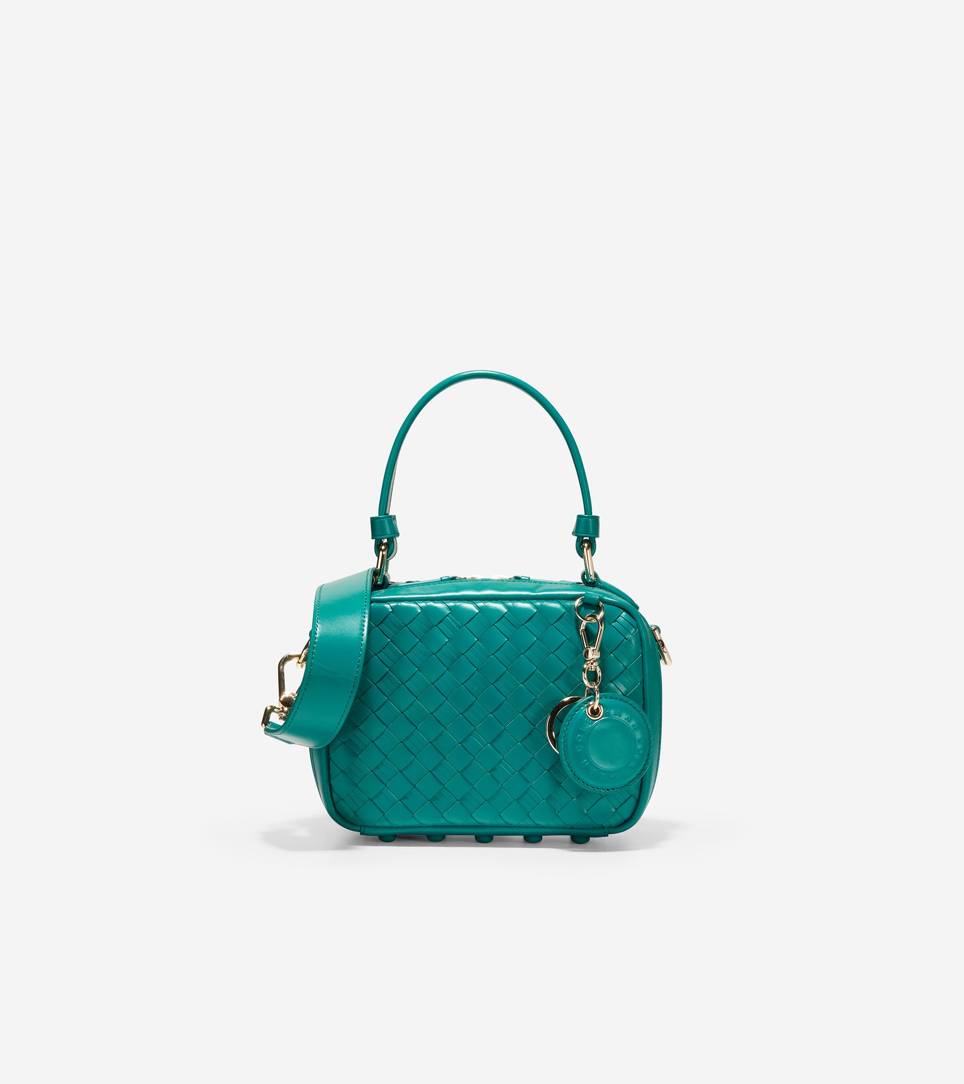 ColeHaan-Woven Leather Mini Boston Bag-u05167-Deep Lake