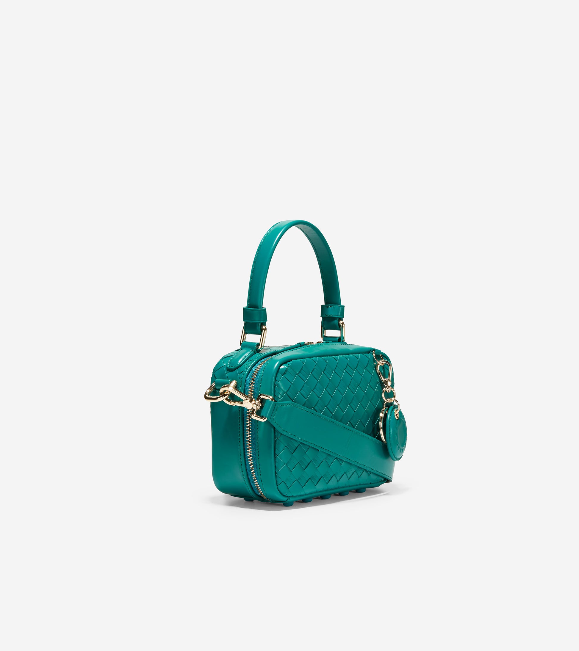 ColeHaan-Woven Leather Mini Boston Bag-u05167-Deep Lake