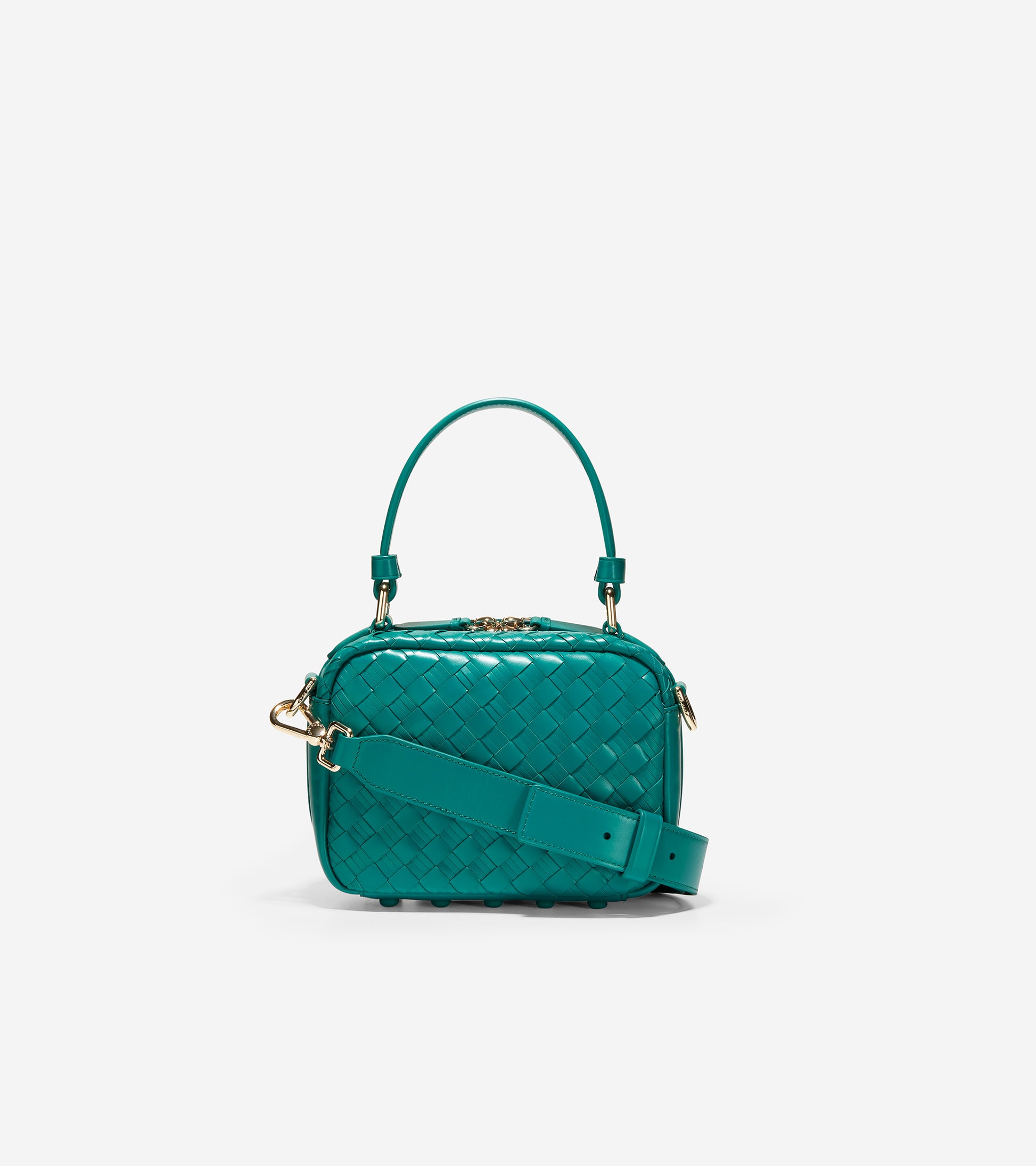 ColeHaan-Woven Leather Mini Boston Bag-u05167-Deep Lake
