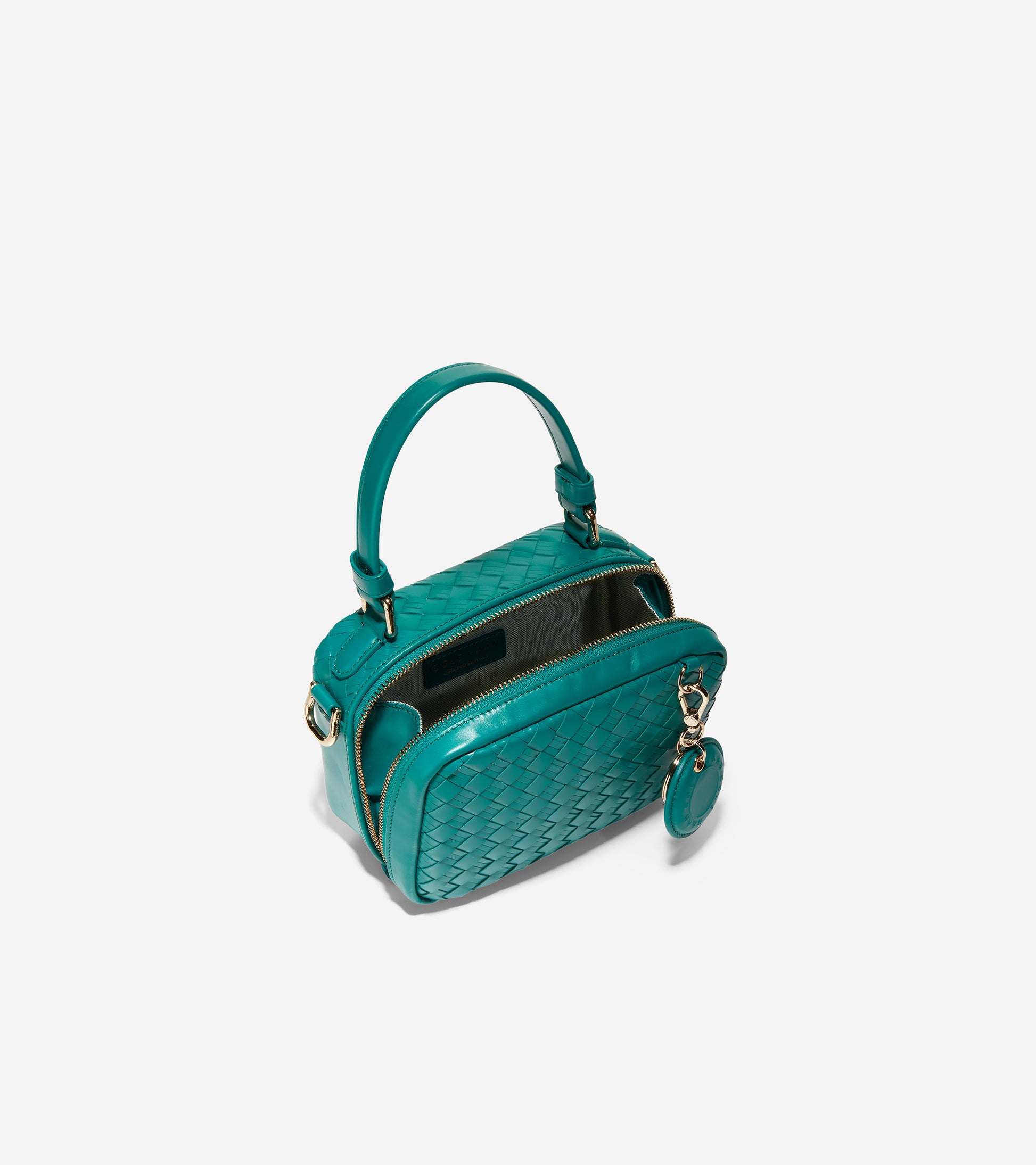 ColeHaan-Woven Leather Mini Boston Bag-u05167-Deep Lake