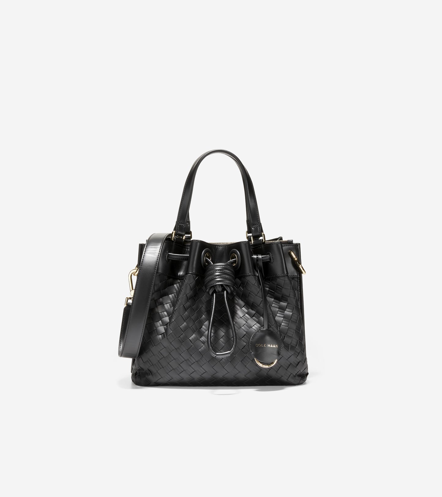 ColeHaan-Woven Leather Small Bucket Bag-u05577-Black