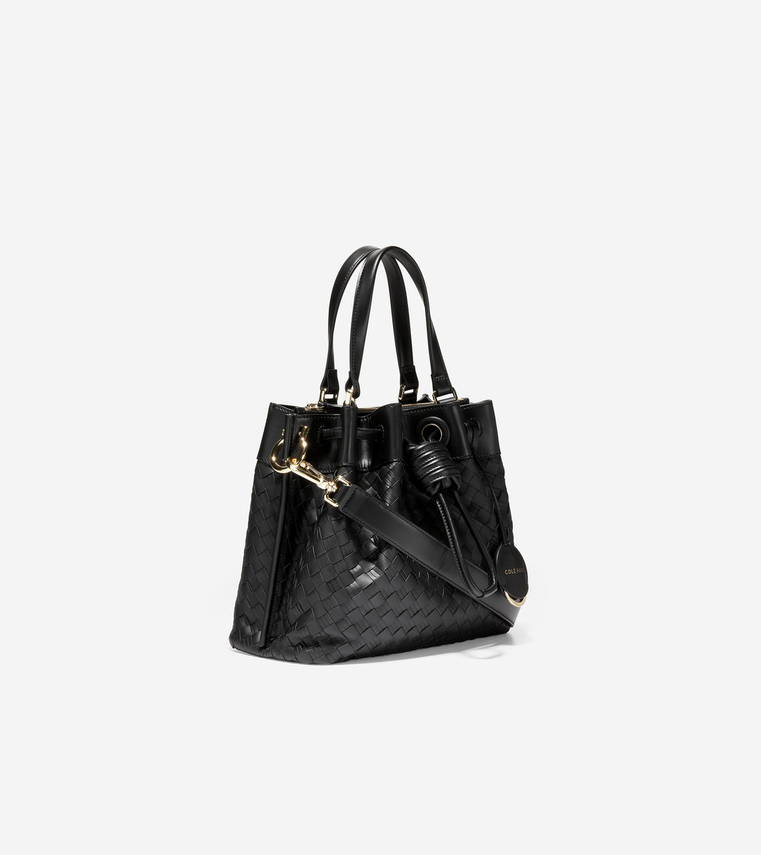 ColeHaan-Woven Leather Small Bucket Bag-u05577-Black