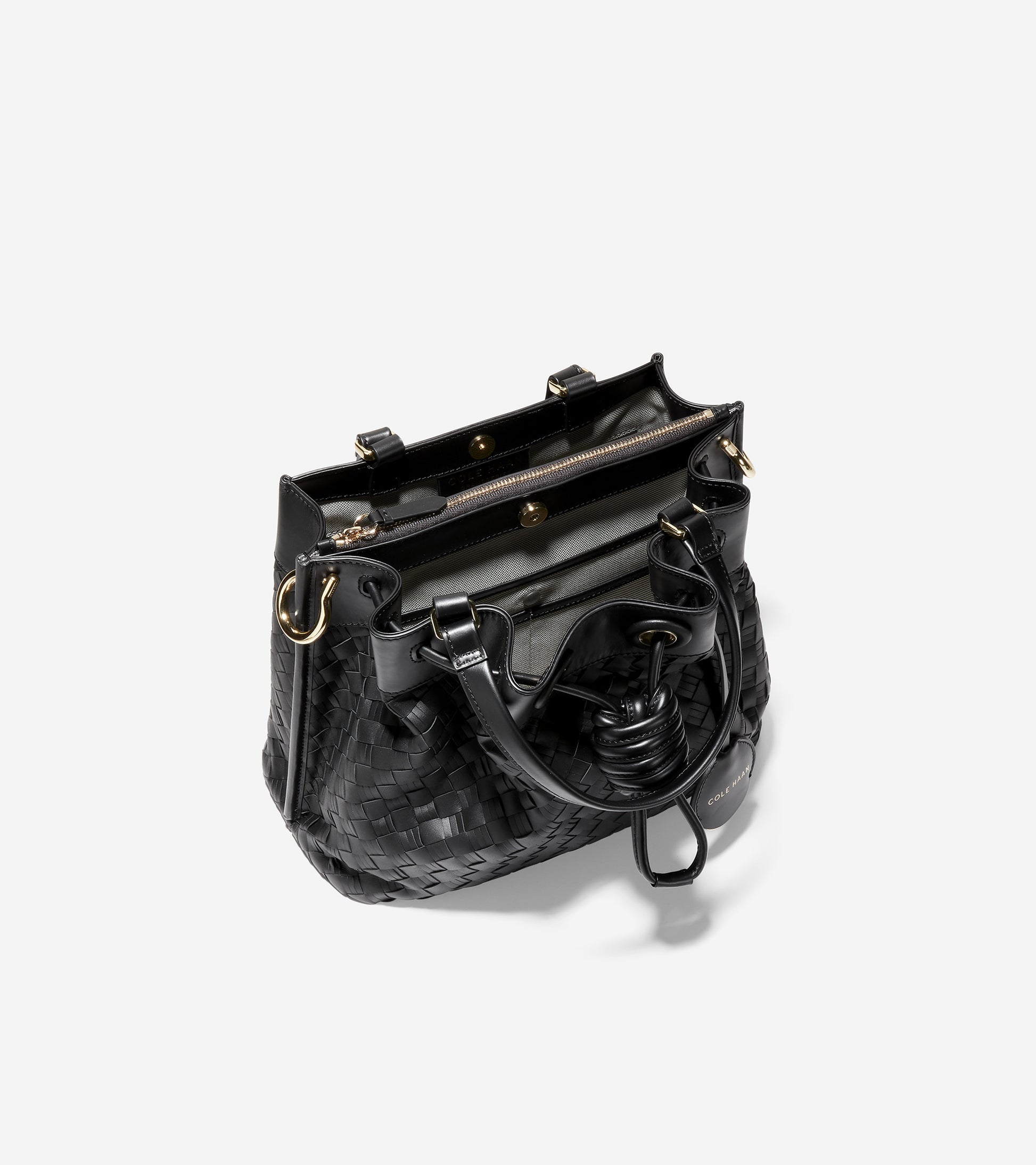 ColeHaan-Woven Leather Small Bucket Bag-u05577-Black