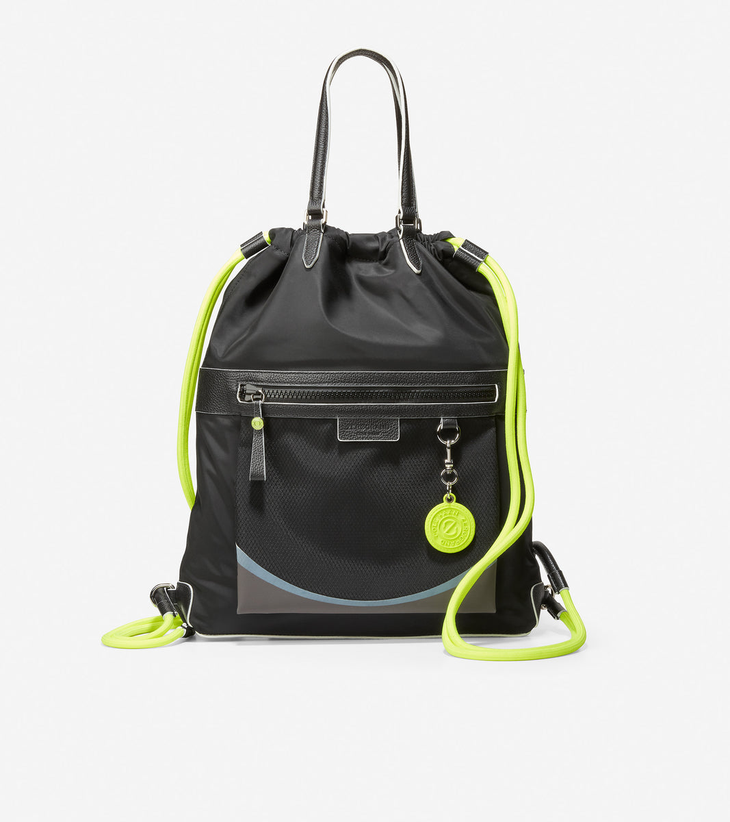 ColeHaan-Radiant Nylon Drawstring Backpack-u05862-Black-Safety Yellow