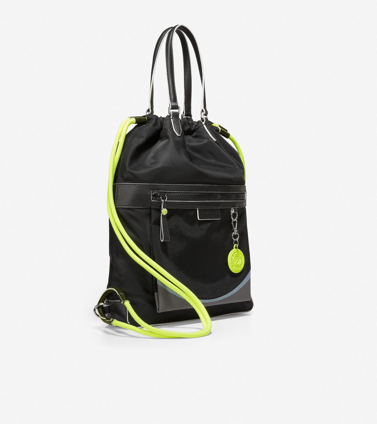 ColeHaan-Radiant Nylon Drawstring Backpack-u05862-Black-Safety Yellow