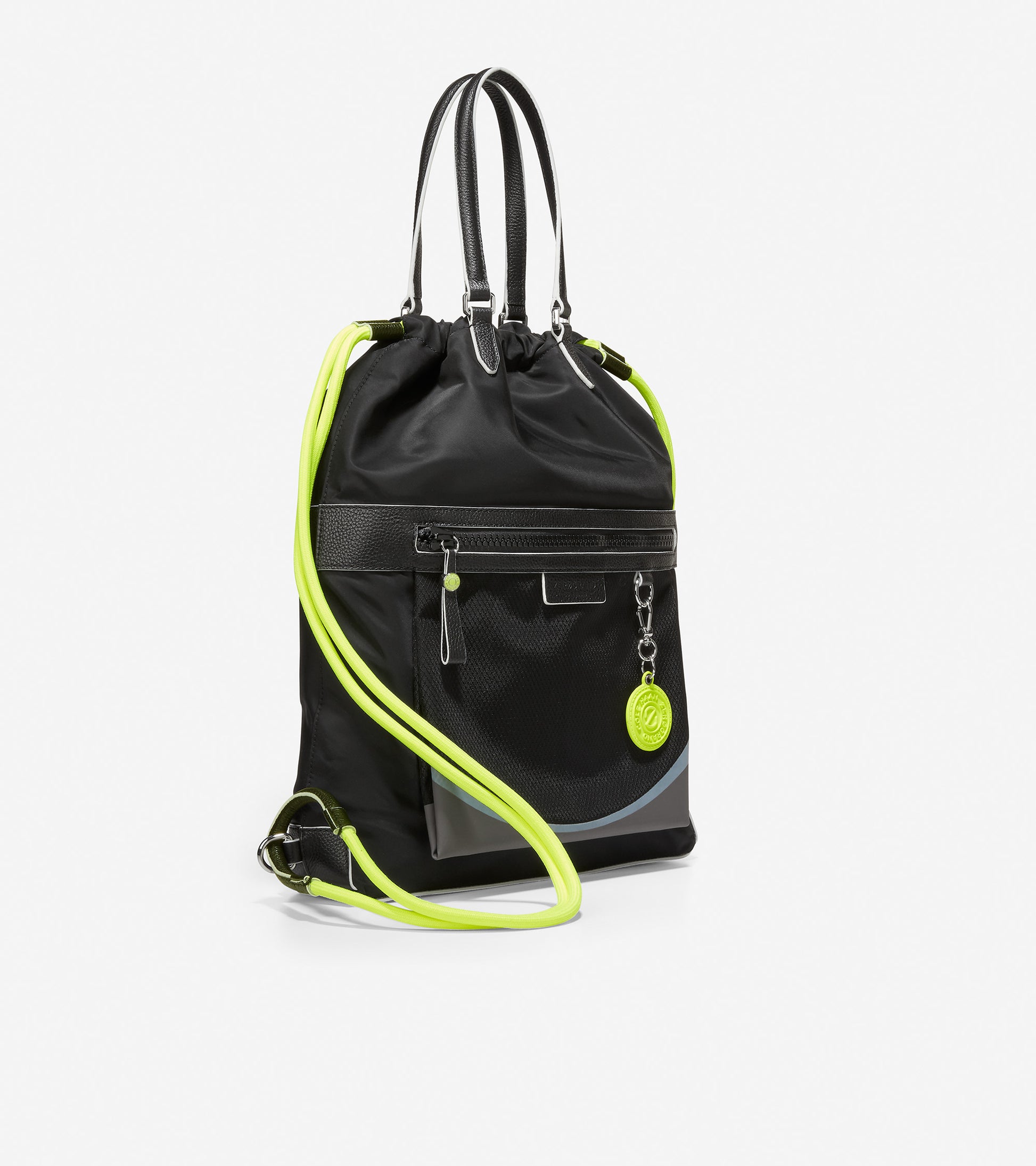 ColeHaan-Radiant Nylon Drawstring Backpack-u05862-Black-Safety Yellow