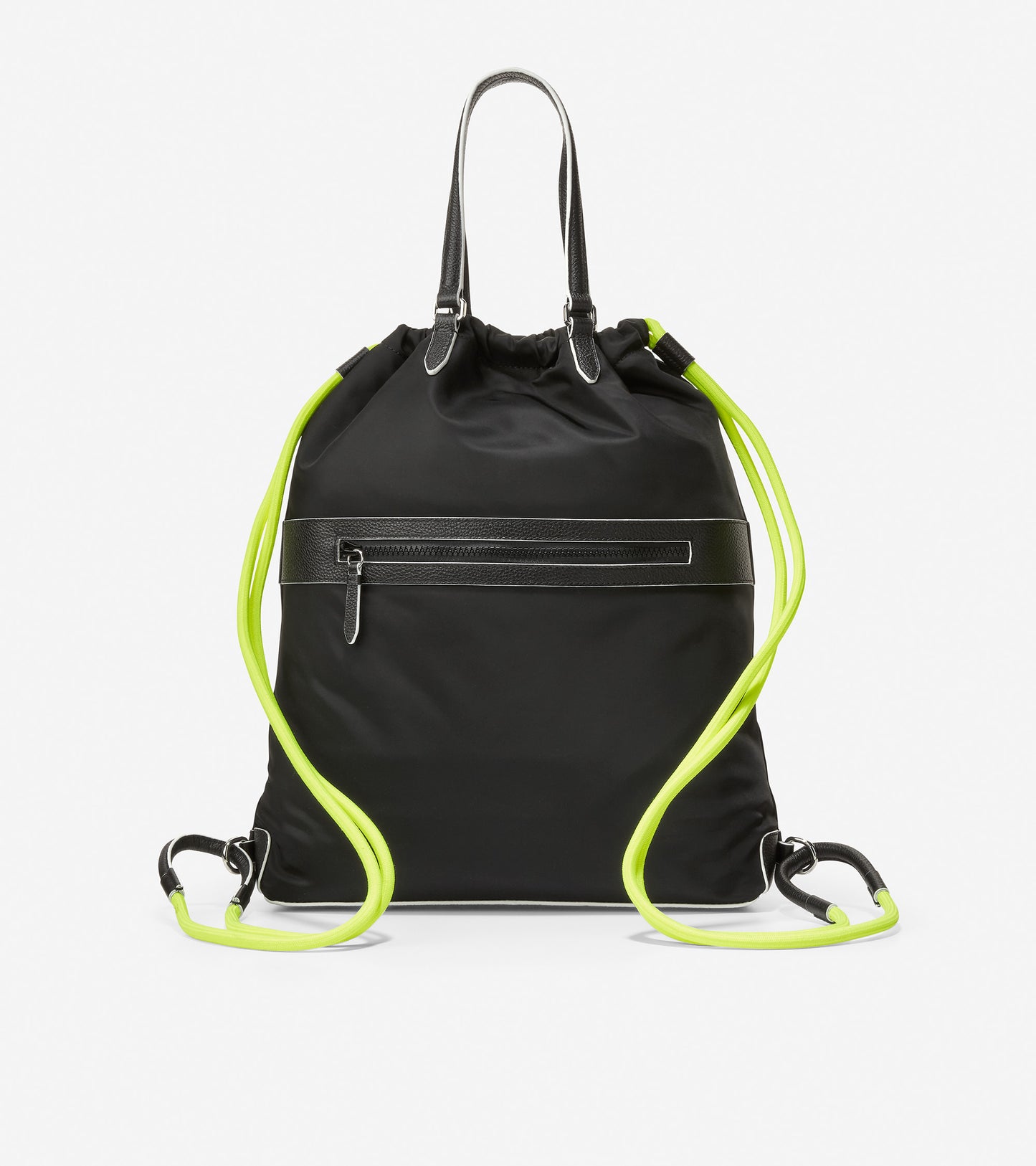 ColeHaan-Radiant Nylon Drawstring Backpack-u05862-Black-Safety Yellow