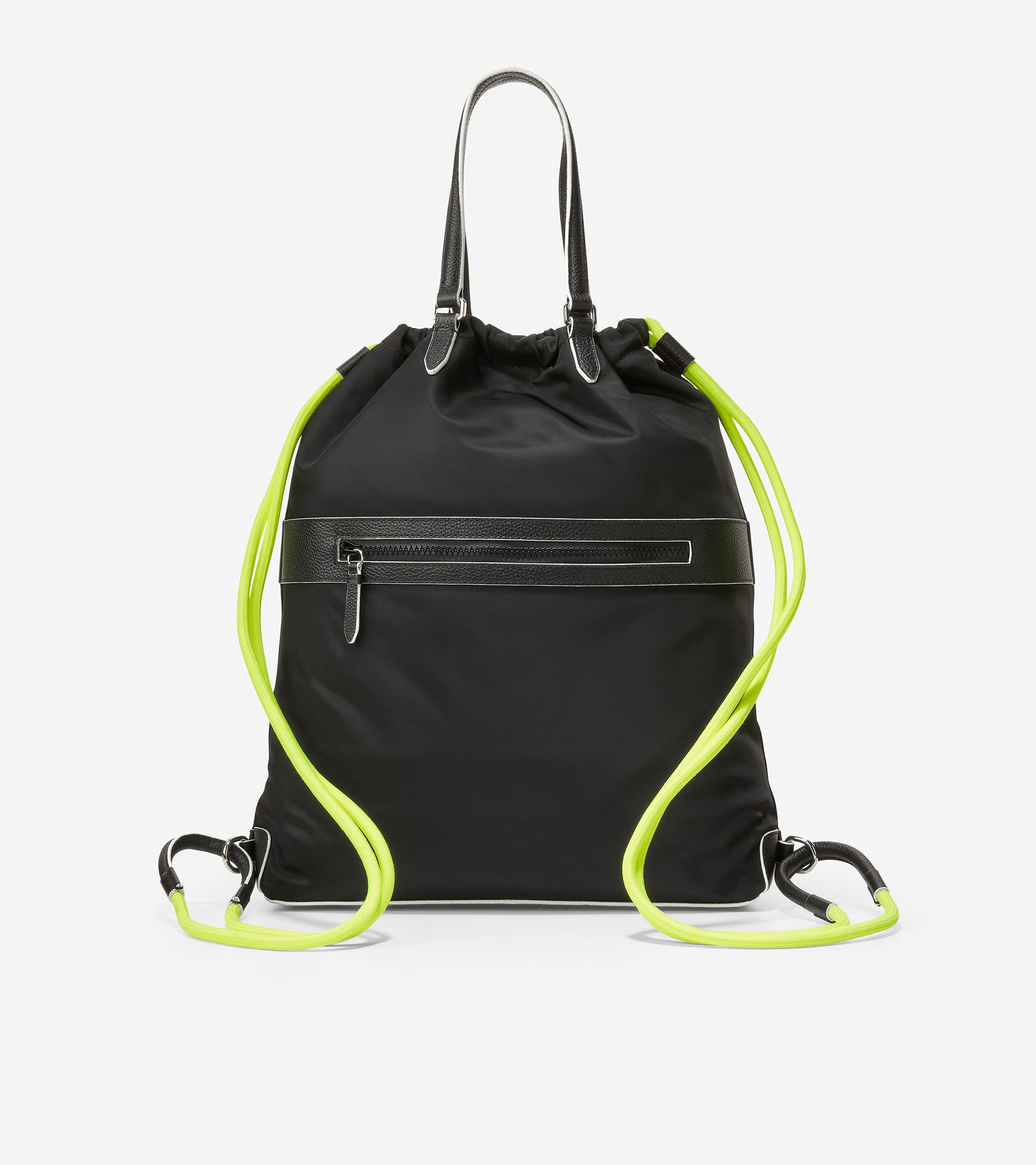 ColeHaan-Radiant Nylon Drawstring Backpack-u05862-Black-Safety Yellow