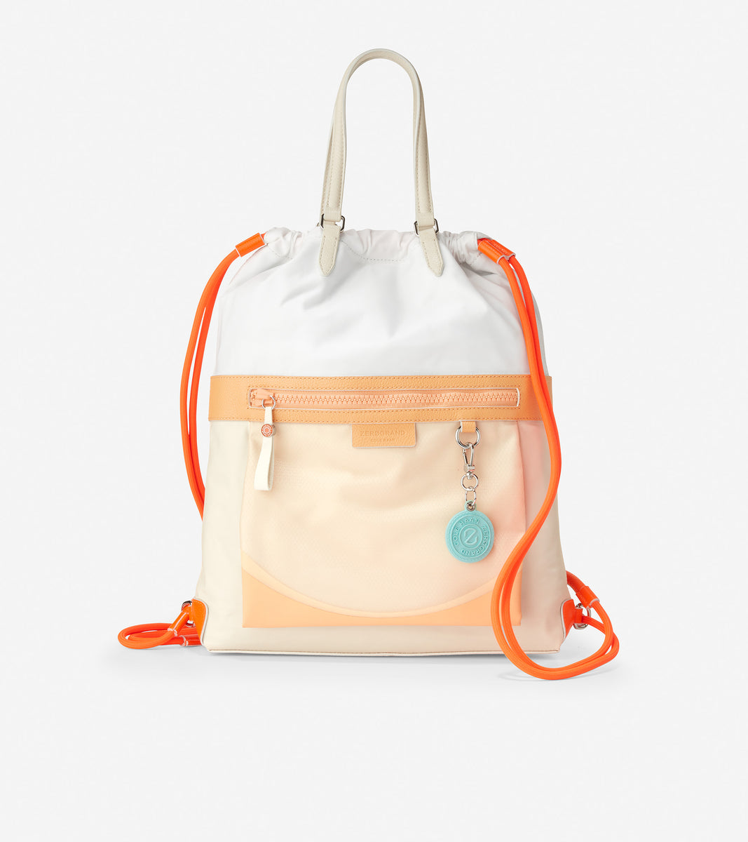 ColeHaan-Radiant Nylon Drawstring Backpack-u05863-Vibrant Orange-White Cap