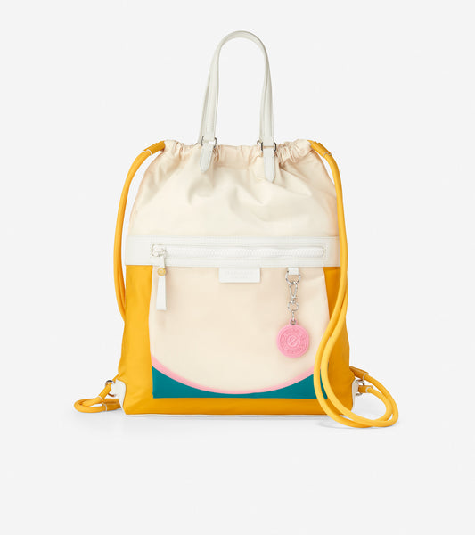 ColeHaan-Radiant Nylon Drawstring Backpack-u05864-White Cap-Golden Rod