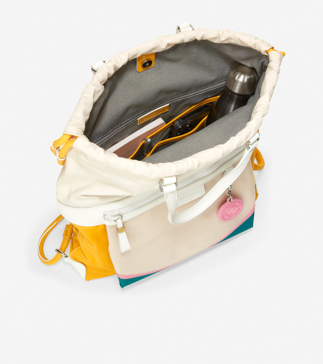 ColeHaan-Radiant Nylon Drawstring Backpack-u05864-White Cap-Golden Rod