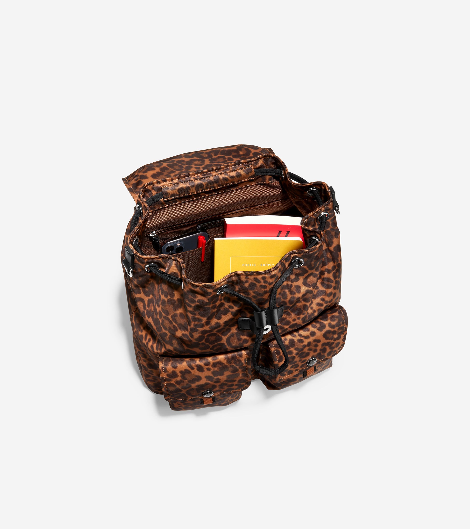 U06058-Nylon Flap Backpack-Leopard Print