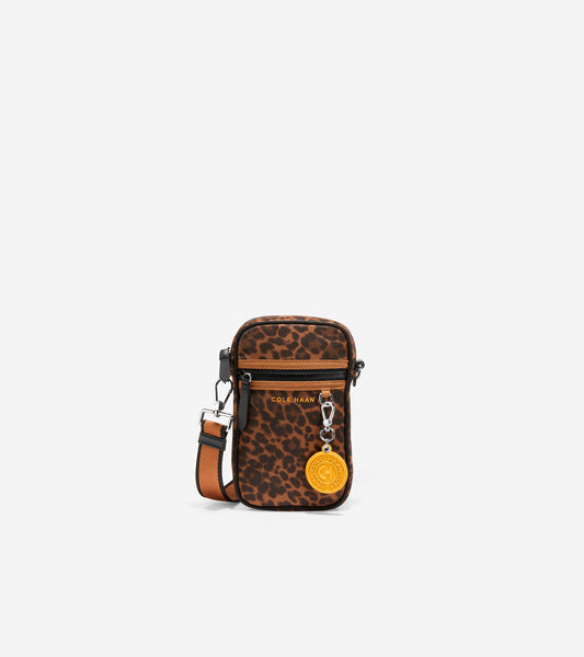 U06069-Nylon Cell Phone Crossbody-Leopard Print