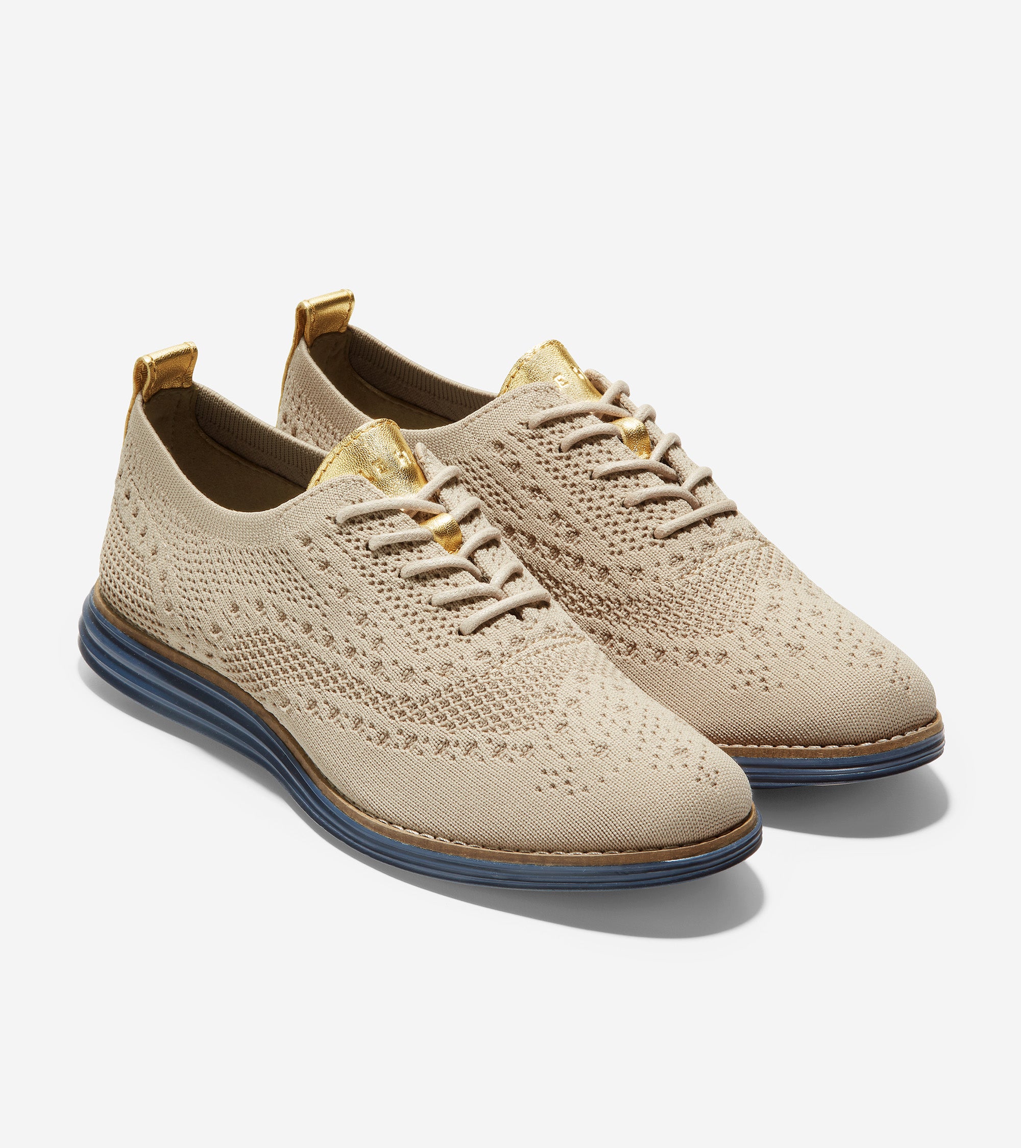 Originalgrand Stitchlite Wingtip Oxford W20874 RYE KNIT LEATHER CH GOLD MARINE BLUE SOLE NATURAL Cole Haan Saudi Arabia