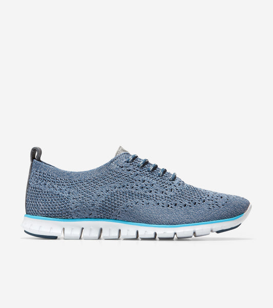 ColeHaan-ZERØGRAND Wingtip Oxford-w22441-Dark Denim & Folkstone Gray Knit / Cyan Blue Paintline / Optic White Midsole