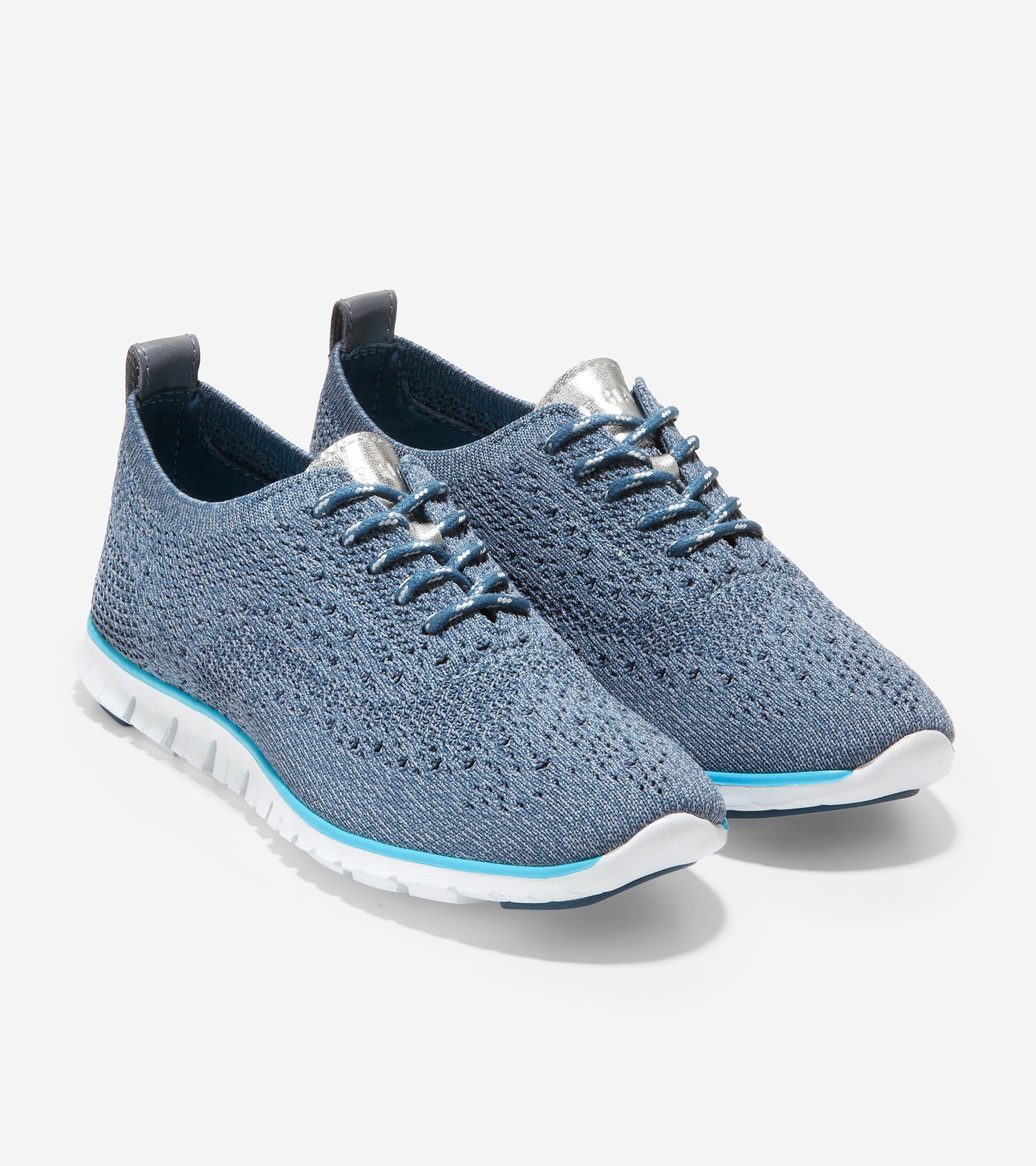 ColeHaan-ZERØGRAND Wingtip Oxford-w22441-Dark Denim & Folkstone Gray Knit / Cyan Blue Paintline / Optic White Midsole