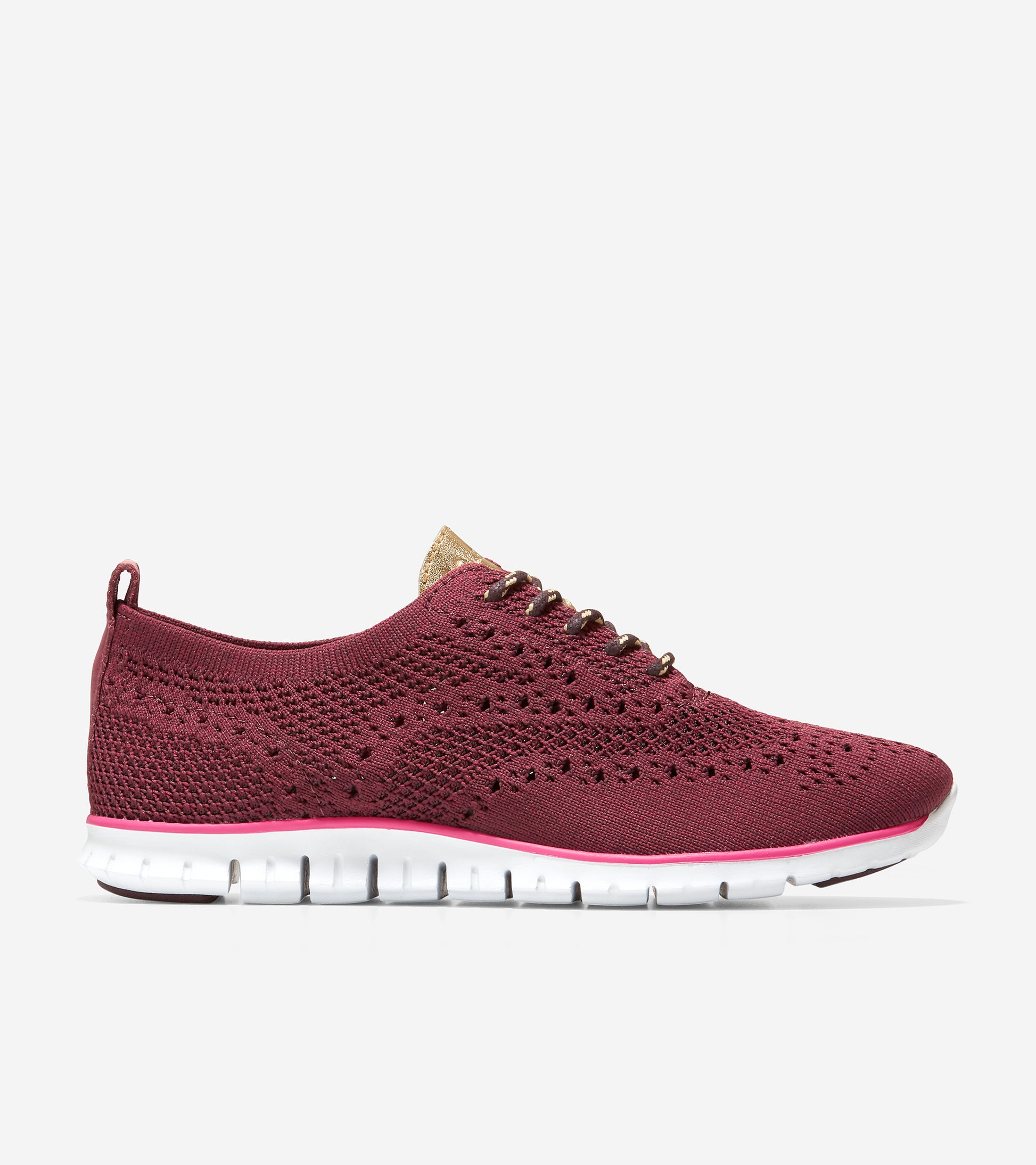 ColeHaan-ZERØGRAND Wingtip Oxford-w23138-Black Garnet & Zinfandel Knit / Fushcia Purple Paintline / Optic White Midsole