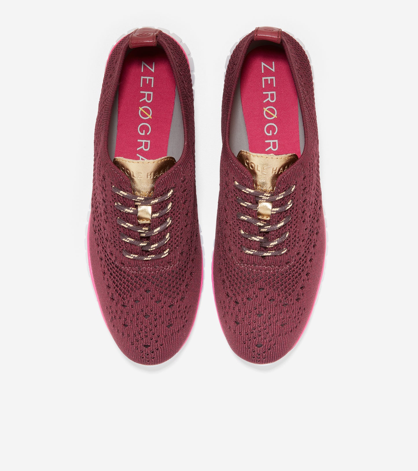 ColeHaan-ZERØGRAND Wingtip Oxford-w23138-Black Garnet & Zinfandel Knit / Fushcia Purple Paintline / Optic White Midsole