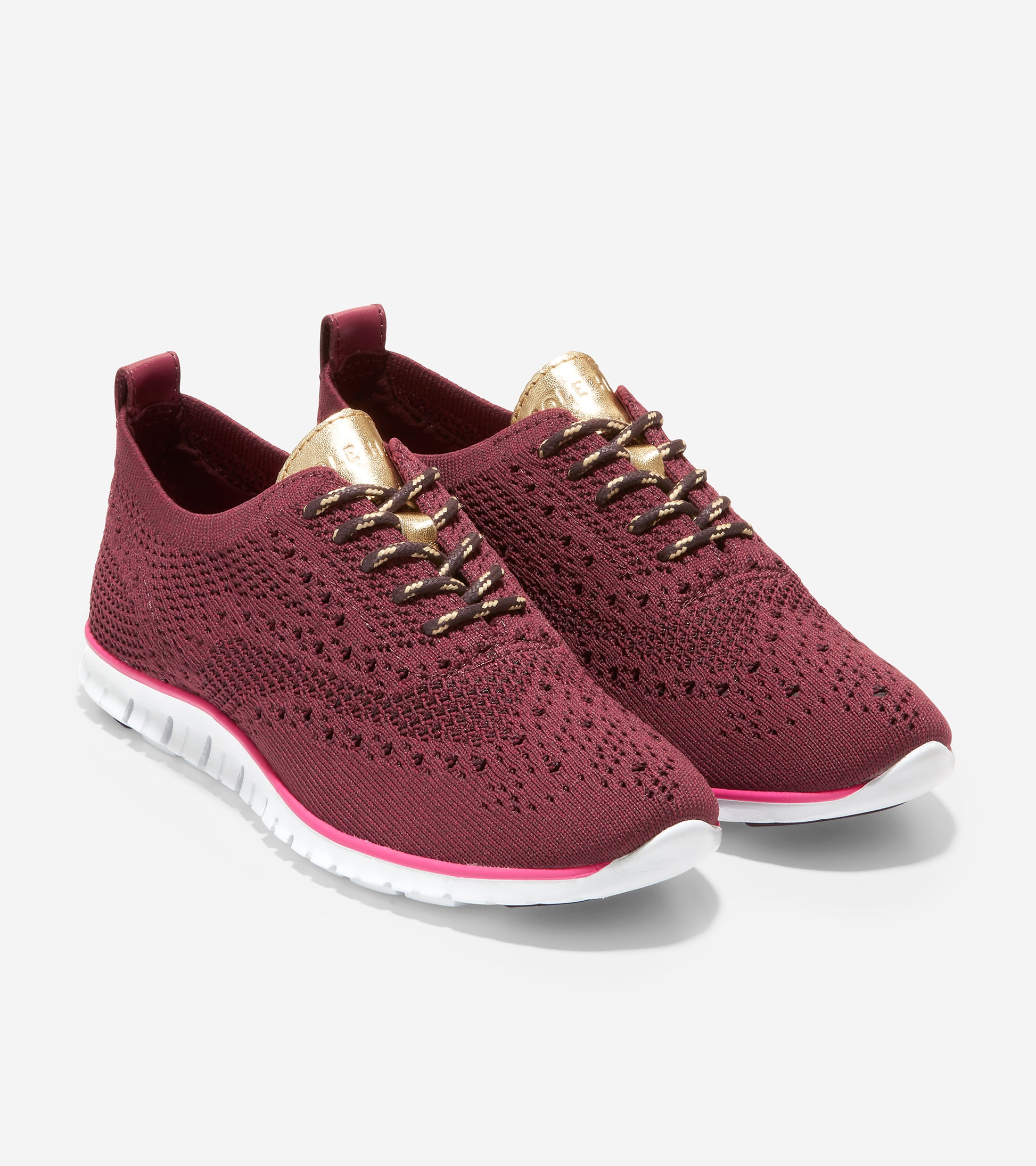 ColeHaan-ZERØGRAND Wingtip Oxford-w23138-Black Garnet & Zinfandel Knit / Fushcia Purple Paintline / Optic White Midsole
